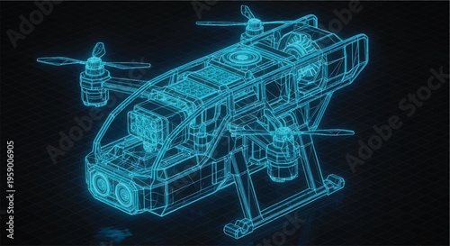 Drone Blueprint – Unmanned Aerial Vehicle CAD Engineering Technical Drawing