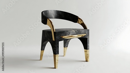 A chair with an adjustable backrest and gold accents 