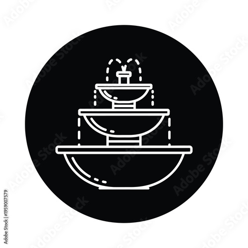 Three tiered fountain with water flowing down  outdoor decorative feature icon