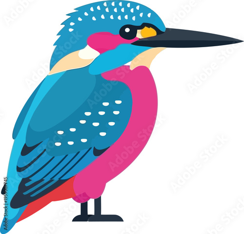 Vibrant Kingfisher Bird Perched on Legs in Natural Setting Illustration