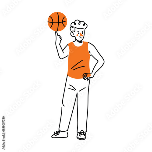 Hand drawn character plays basketball with Art