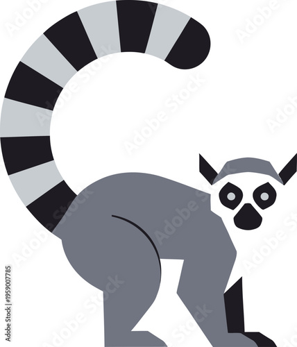 A cute lemur with a long tail is standing on its hind legs.