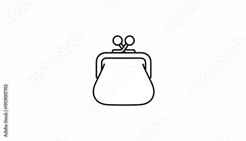Coin Purse Icon, Simple Outline Drawing of a Clasp Purse for Money and Coins