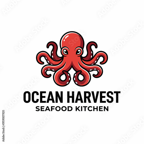 A vibrant octopus logo ideal for a seafood kitchen brand, capturing the essence of marine life while appealing to customers seeking fresh food experiences.
