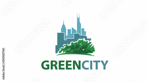 The logo showcases a city skyline infused with greenery, symbolizing urban sustainability and a commitment to ecological balance and innovation in city landscapes.