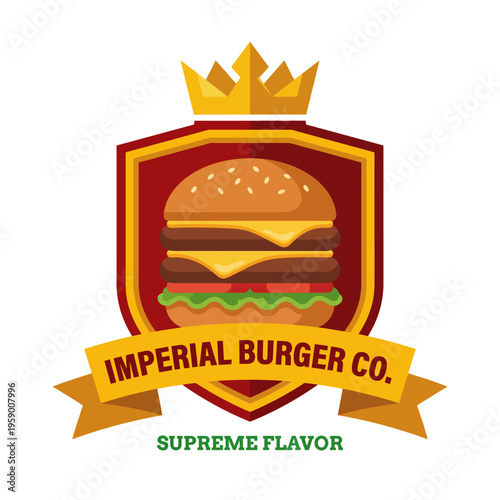 This logo features a crowned burger design, representing quality and indulgence, perfect for a burger company emphasizing supreme flavors and a regal culinary experience.