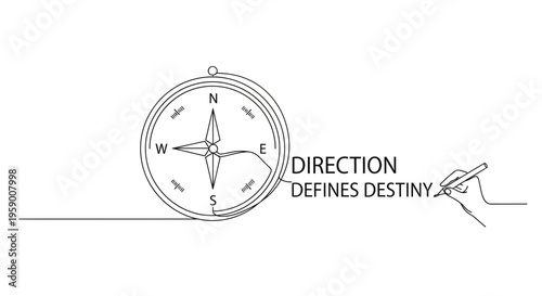 Compass Drawing and Text "Direction Defines Destiny" - Concept of Guidance and Future