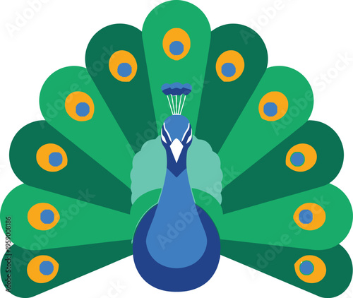 Vibrant Peacock Displaying Colorful Tail Feathers in Forest