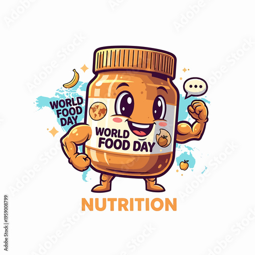Cartoon Nut Butter Jar Celebrating World Food Day.