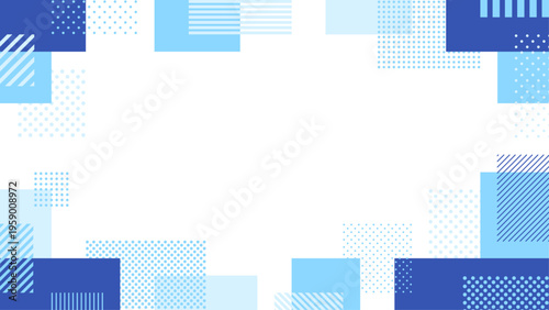 青と水色のドットとストライプの四角形のフレーム