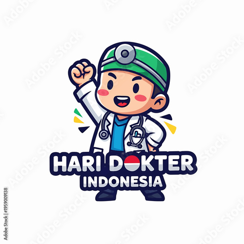 Cute Cartoon Doctor Character Wearing Stethoscope and Medical Coat.