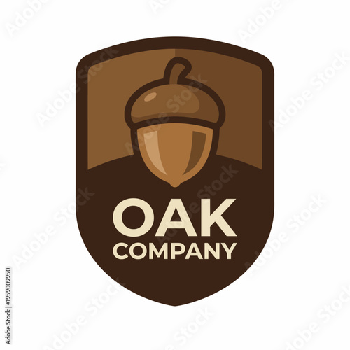 The logo for 'Oak Company' features an acorn symbol, representing strength and endurance, ideal for a brand that emphasizes reliability and natural products.