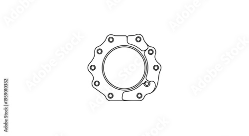 Abstract circular mechanical component with multiple bolt holes and segmented outer edge