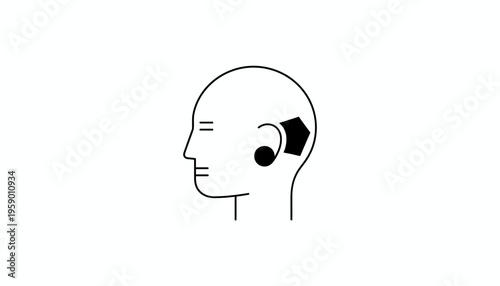 Abstract human head profile with futuristic implant behind ear, digital technology concept