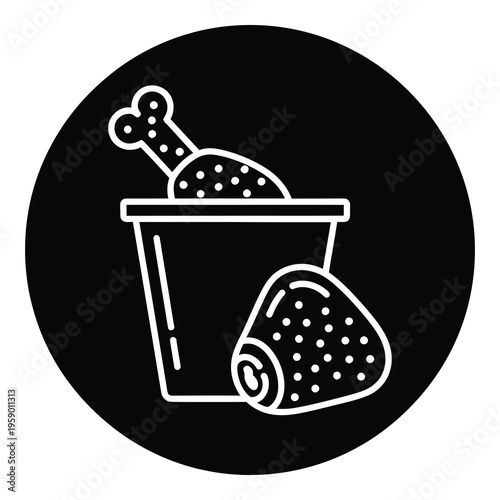 Icon of bucket with chicken drumstick and thigh meat icon