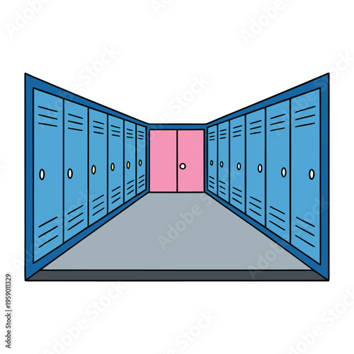 A quiet, empty school corridor stretches into the distance, lined with closed classroom doors and lockers. Soft light filters in, echoing silence and a sense of calm anticipation.
