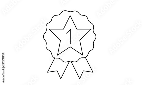 Number 1 star badge award with ribbon icon for first place champion victory.Editable stroke, Vector illustration, Line art Icon, Symbols.