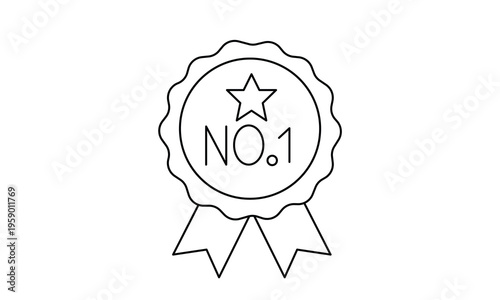 Number 1 badge award ribbon with star for top quality and winner recognition.Editable stroke, Vector illustration, Line art Icon, Symbols.