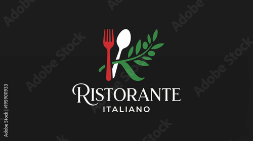 This logo elegantly combines a fork, spoon, and leafy branch inside the letter 'K,' showcasing the essence of Italian cuisine and a warm dining experience.