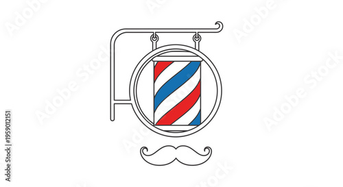 Barber Pole and Moustache Icon: Vintage Haircut, Shaving, and Grooming Symbol