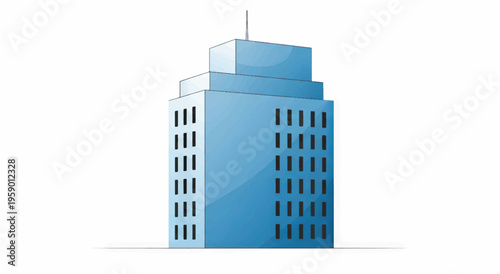 Blue Modern Office Building Illustration.
