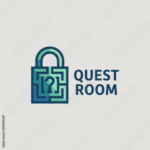 A modern logo featuring a padlock and maze design, symbolizing security and adventure, perfect for escape room businesses offering thrilling experiences and challenges.