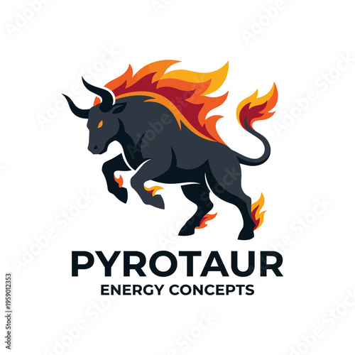 This striking logo features a powerful bull surrounded by flames, symbolizing energy and strength, perfect for brands in the energy and creative sectors.
