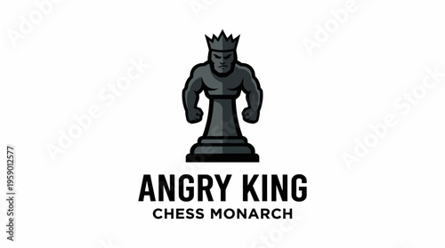 This striking emblem features an aggressive king chess piece, symbolizing authority and strategic dominance in a fierce manner, ideal for chess enthusiasts and brands.