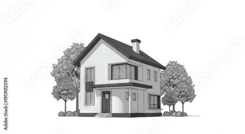 Detailed Architectural Drawing of Modern House Design.