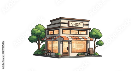Illustration of a Modern Two Story Shop.