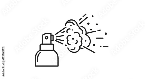 Spray Bottle Dispensing Aerosol Mist, Isolated on White Background, Line Art Icon