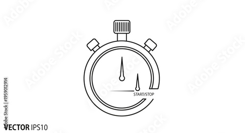 Stopwatch Icon Vector Illustration: Time Measurement, Start Stop Button, Countdown Timer