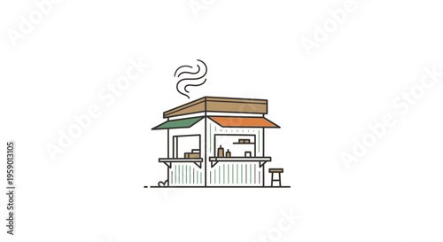 Street Food Stall Illustration: Minimalist Design, Outdoor Kiosk, Hot Food Vending