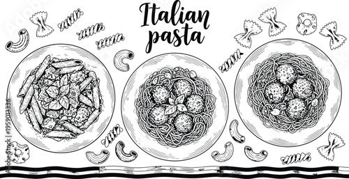 Italian Pasta Dishes Hand Drawn Sketch Menu Design Vector Illustration