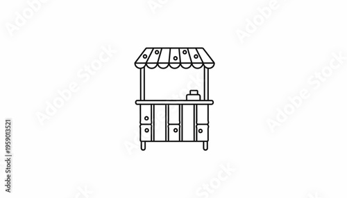 Simple Outline Illustration of a Market Stall or Kiosk with Striped Awning
