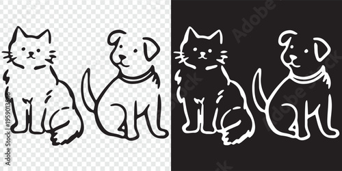 set of four playful pet doodles cat and dog vector illustration