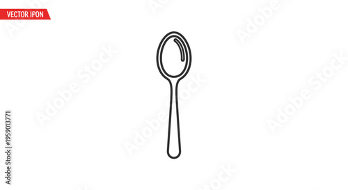 Simple Spoon Icon Vector Illustration, Minimalist Kitchen Utensil Line Art