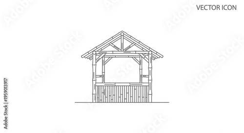 Simple Wooden Hut Outline Icon, Traditional Rural Structure, Minimalist Design