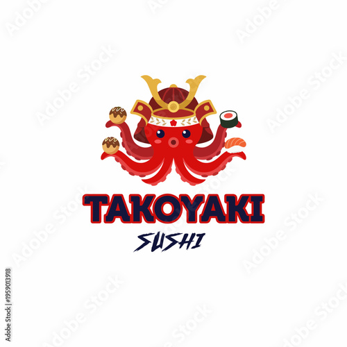 A vibrant logo featuring a cheerful octopus dressed as a sushi chef, ideal for sushi restaurants or culinary events, celebrating the fusion of fun and food.