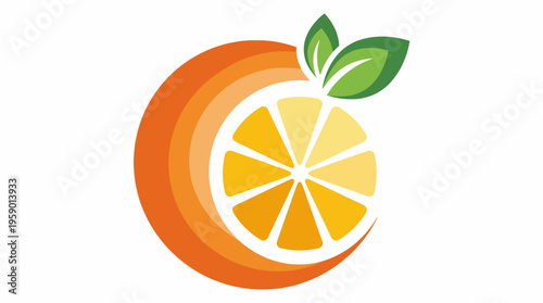 This vibrant logo features an orange slice with bright colors and leaves, conveying freshness, health, and a zest for life, perfect for a fruit or beverage brand.