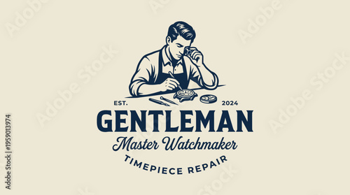 This classic logo features a skilled watchmaker at work, symbolizing precision, craftsmanship, and reliability, perfect for a timepiece repair business seeking authenticity.