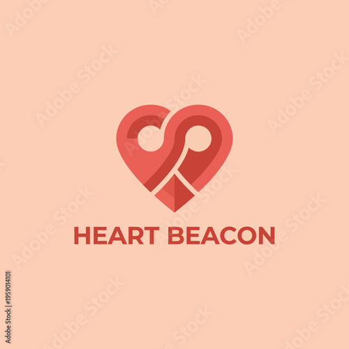 An eye-catching logo design featuring a heart merged with a beacon, representing love, guidance, and compassion, suitable for healthcare, charities, or emotional support services.