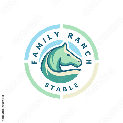 This image showcases a logo representing a family ranch stable, featuring a stylized horse head in soothing colors that evoke a sense of tranquility and companionship.