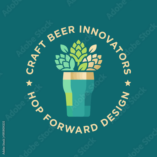 A modern and stylish logo featuring hop plant designs, symbolizing innovation in the craft beer industry, appealing to beer enthusiasts and designers alike.