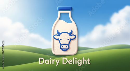 Milk Bottle with Cow Face.