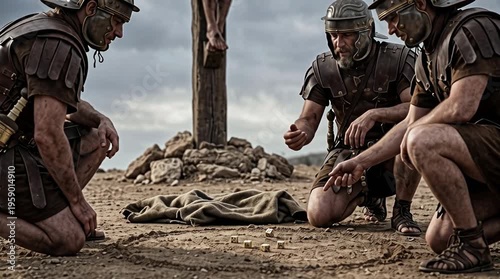 Roman soldiers casting lots for Jesus's tunic