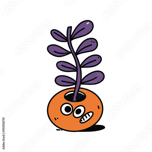 A hand drawn character of a plant in a pot