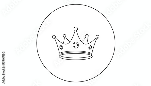 Simple Crown Icon in Circle, Royal Symbol, Minimalist Design, Vector Art
