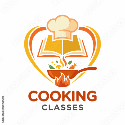 A vibrant logo showcasing a chef's hat and cooking pot, representing passion for gastronomy and culinary arts, perfect for cooking classes.