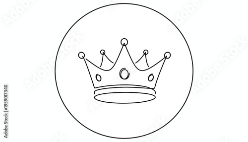Simple Line Art Crown Icon in Circle, Royal Symbol, Minimalist Design